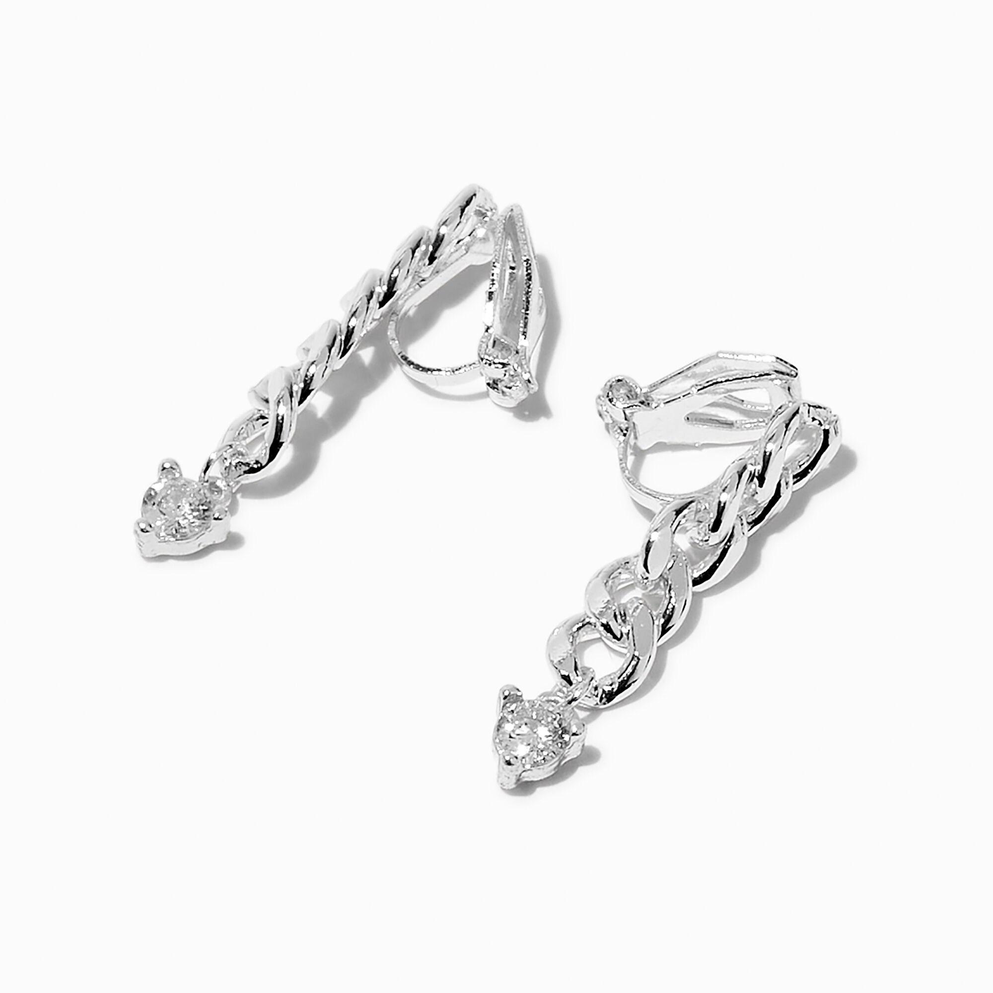 Silver-tone Crystal Chain 0.5" Clip-On Drop Earrings ,