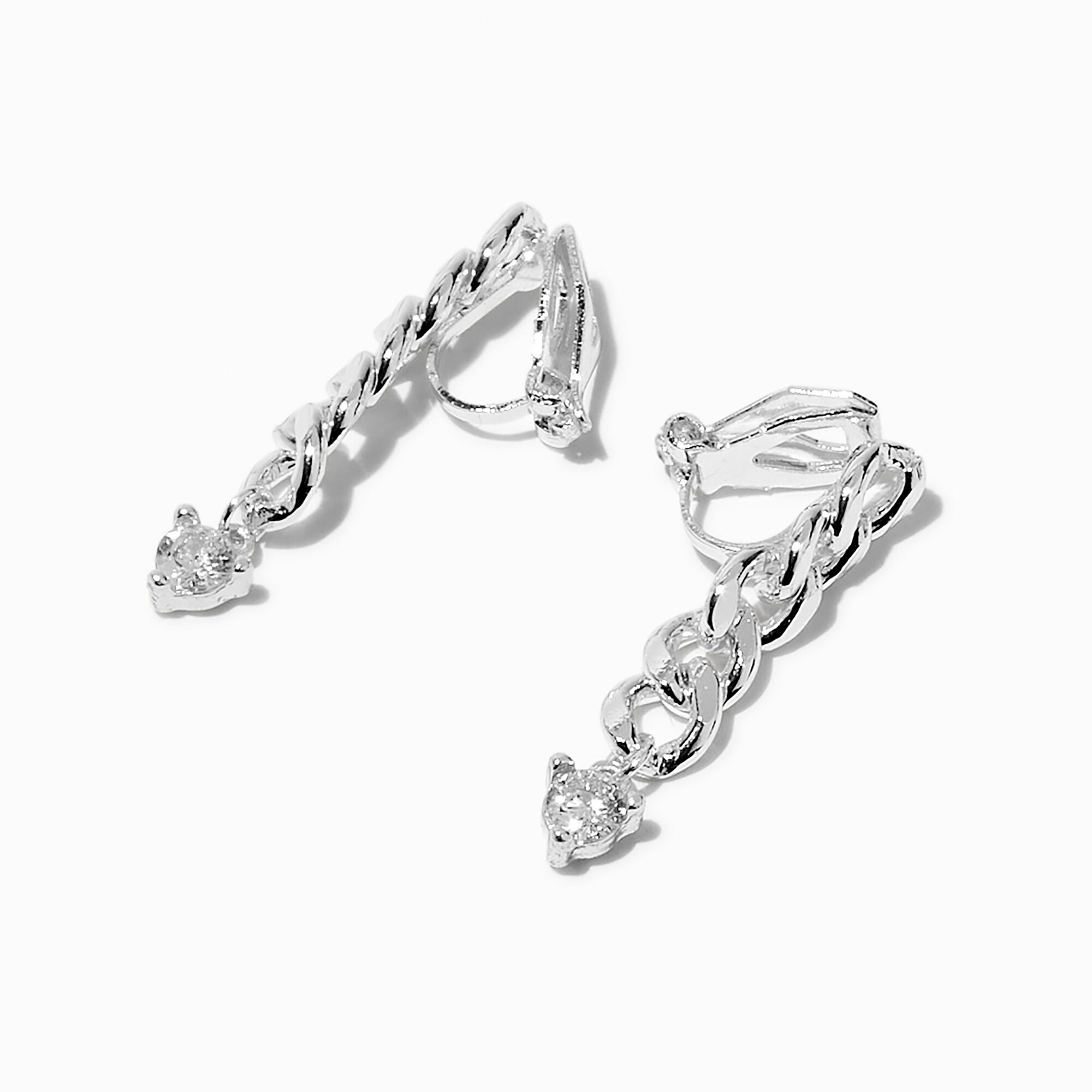 View Claires Tone Crystal Chain 05 ClipOn Drop Earrings Silver information