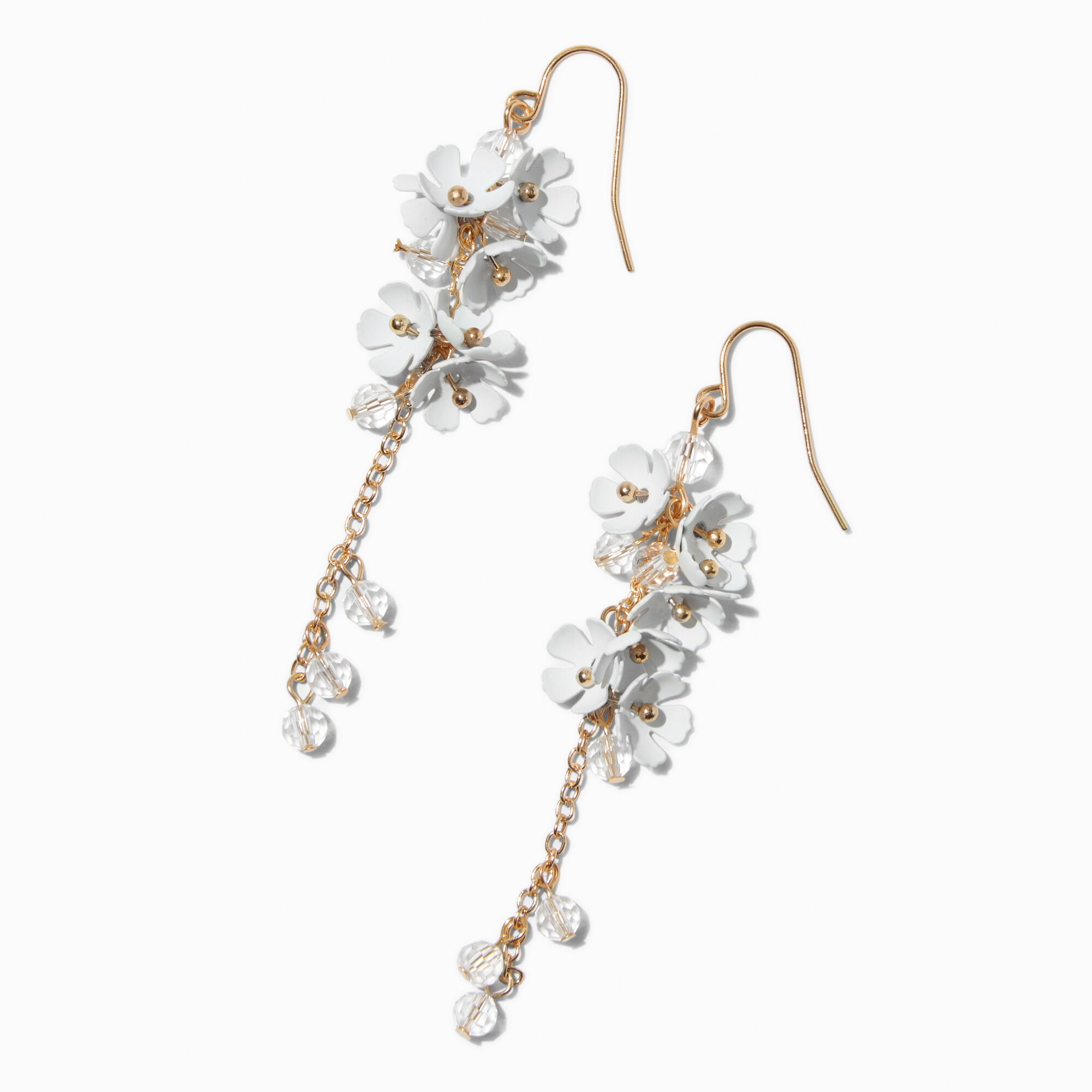 View Claires GoldTone Mini Flower Linear Drop Earrings White information