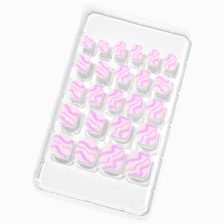 Purple Squiggle Square Press On Vegan Faux Nail Set -  24 Pack,