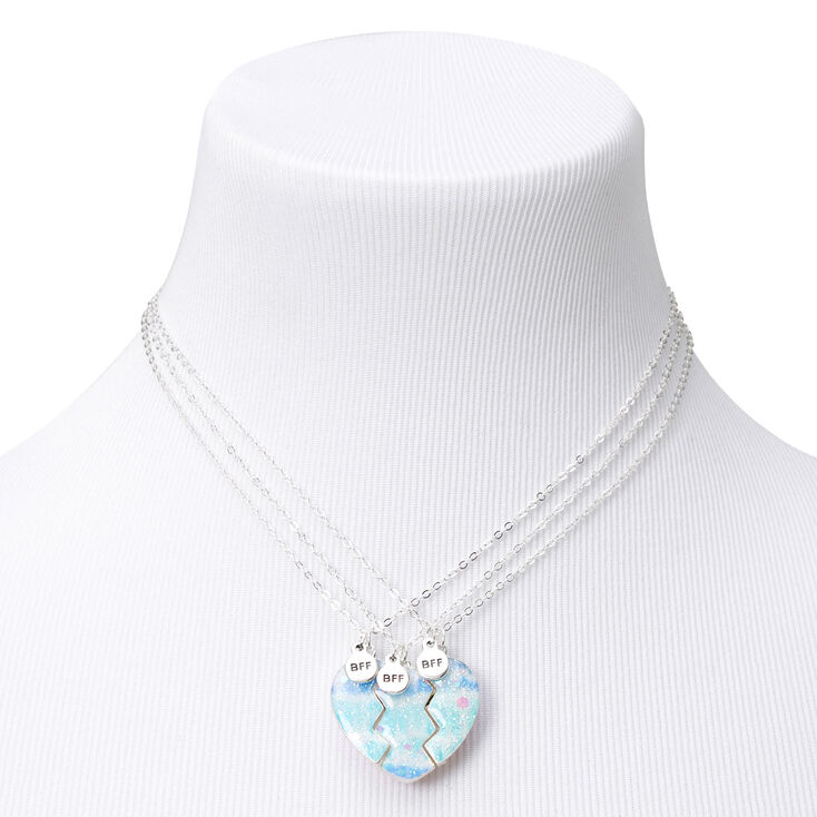 Best Friends Glitter Tie Dye Split Heart Pendant Necklaces - 3 Pack,