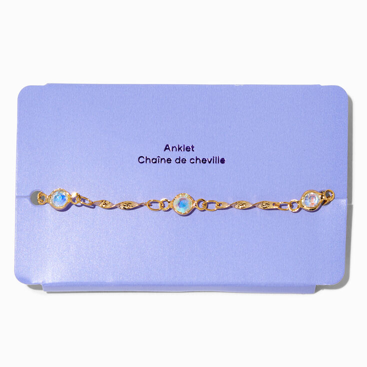 Gold-tone Iridescent Crystal Chain Anklet,