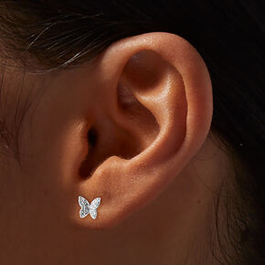 Sterling Silver Pav&eacute; Crystal Butterfly Stud Earrings,