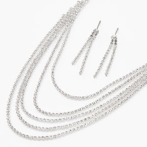 Silver Rhinestone Flapper Fringe Jewelry Set - 2 Pack,