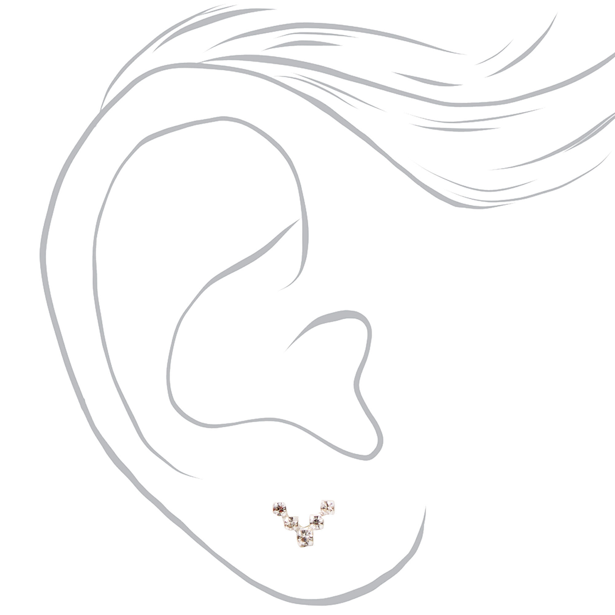 Sterling Silver One Crystal Arrow Stud Earring,
