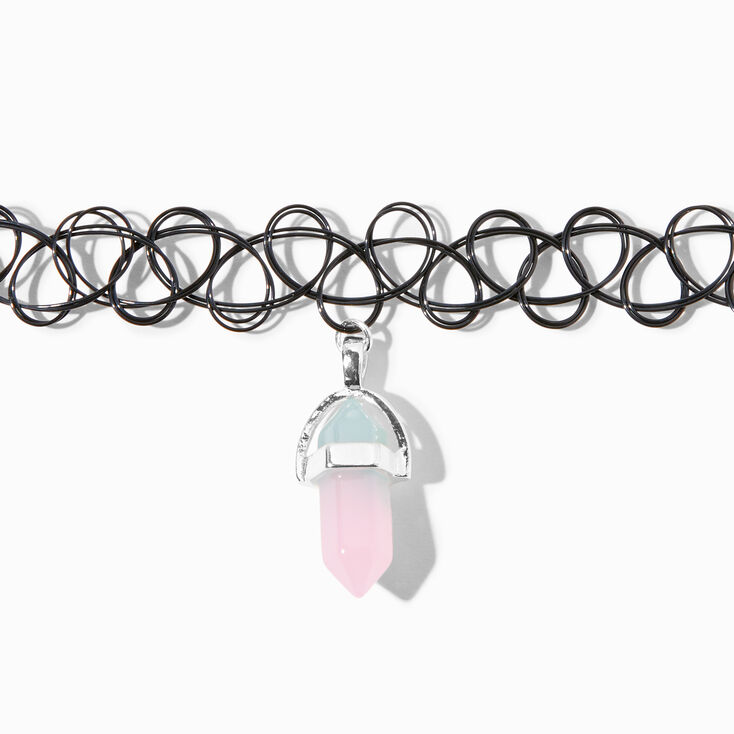 Color-Changing Mystical Gem Pendant Black Tattoo Choker Necklace,