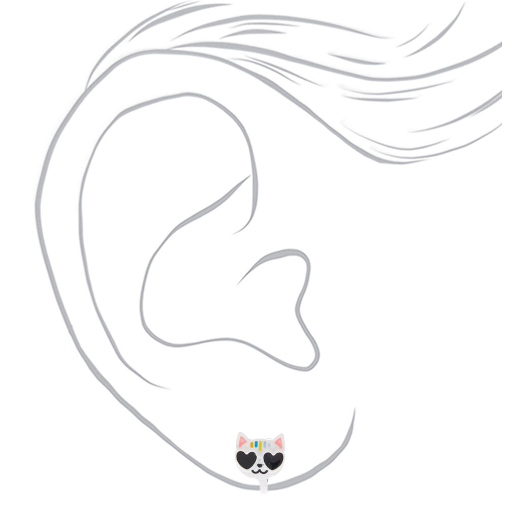Cool Cat Clip On Earrings - White,