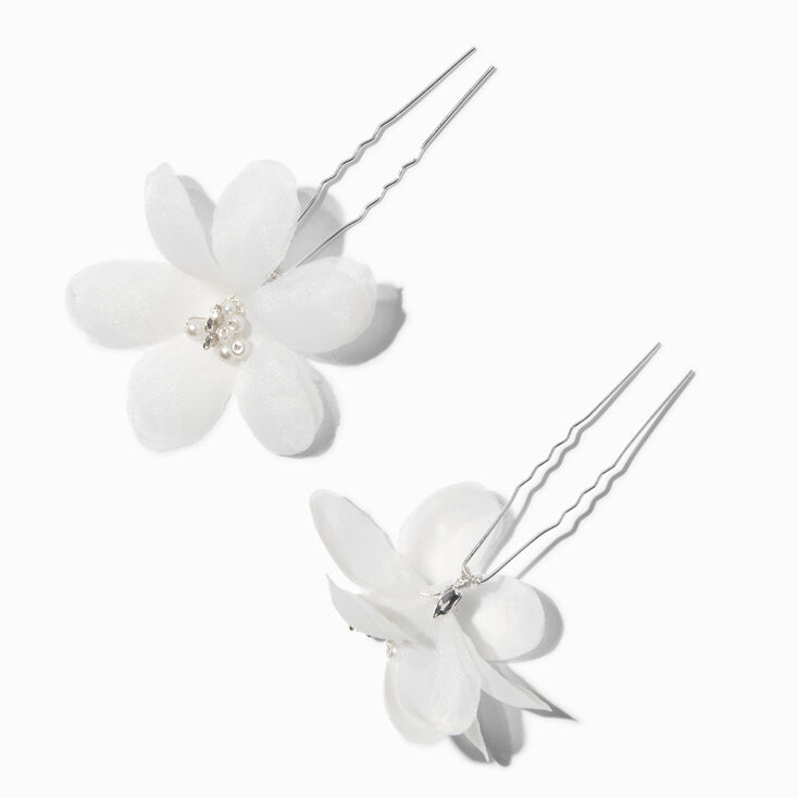 White Flower Chiffon Hair Pins - 2 Pack,