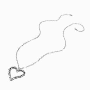 Silver-tone Textured Heart Long Pendant Necklace,