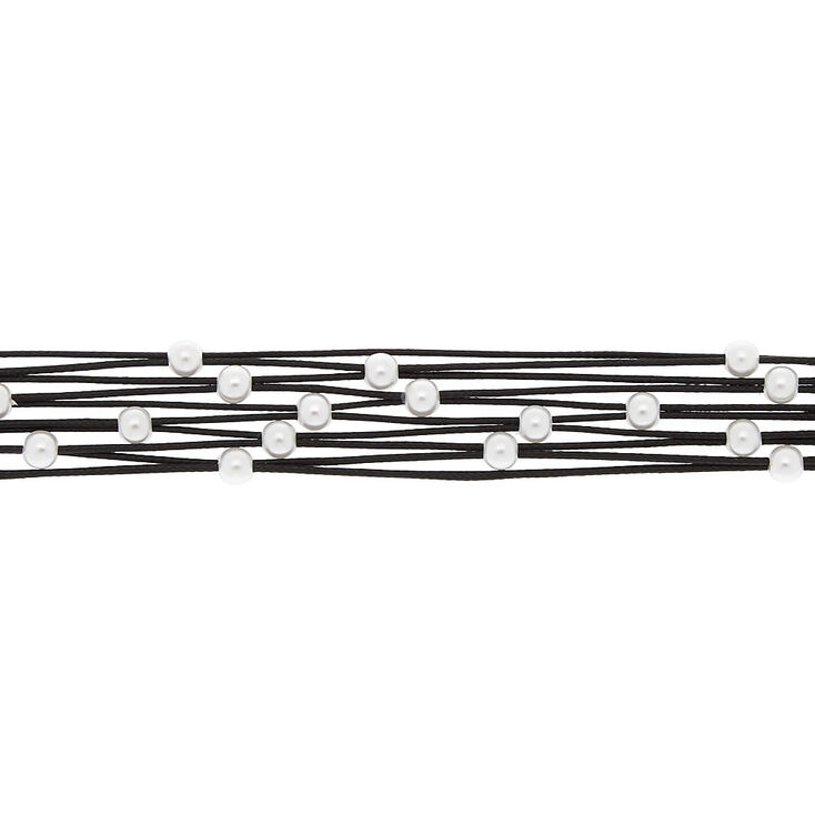 Pearl Woven Cord Choker Necklace - Black,