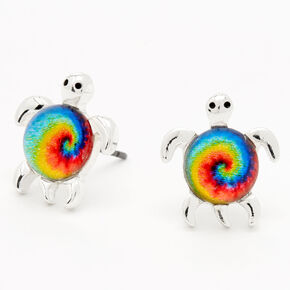 Clous d&rsquo;oreilles tortue tie-dye arc-en-ciel,