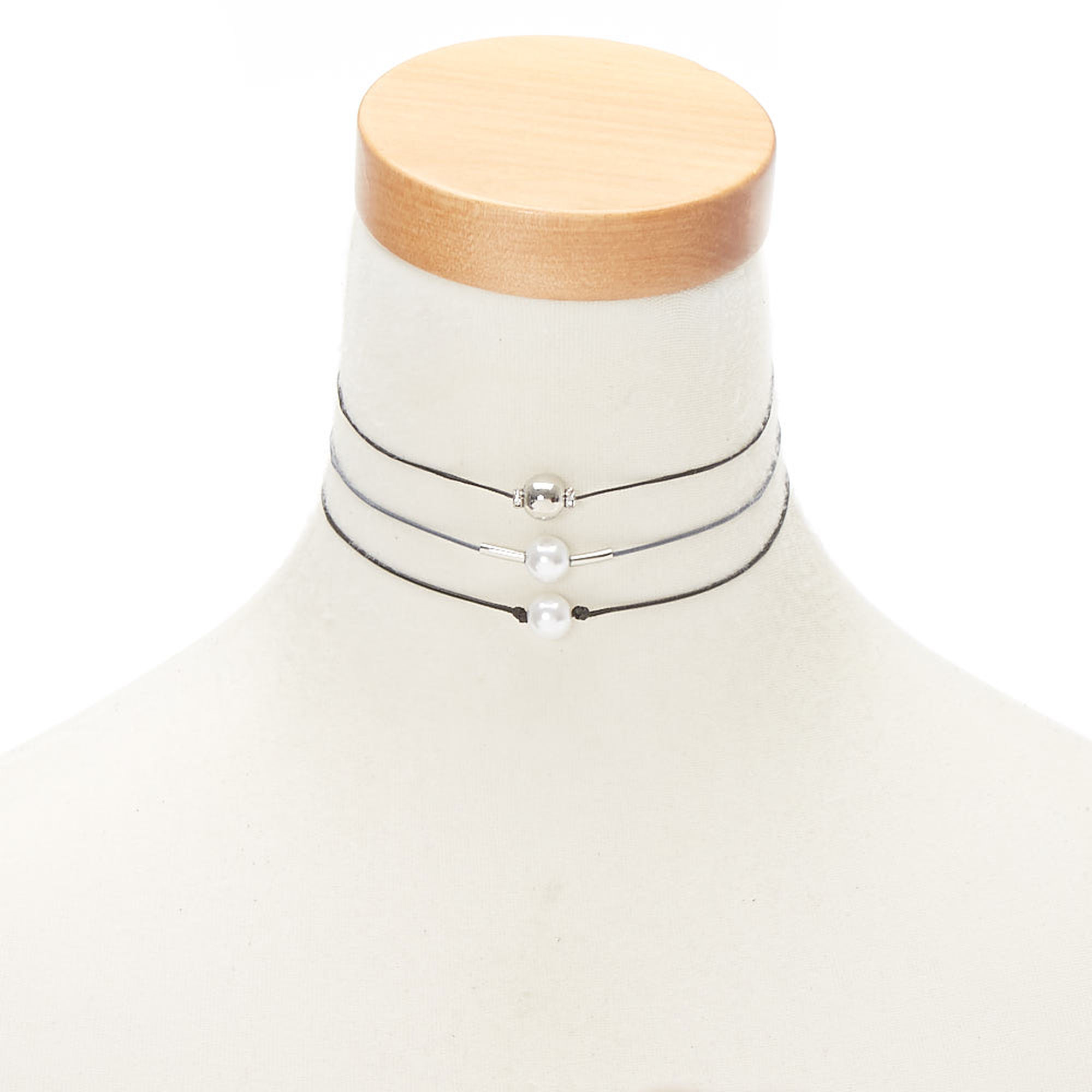 Pearl Cord Choker Necklaces - Black, 3 Pack,