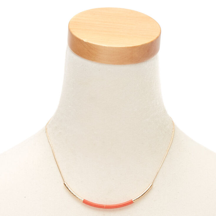 Gold Bar Statement Necklace - Coral,