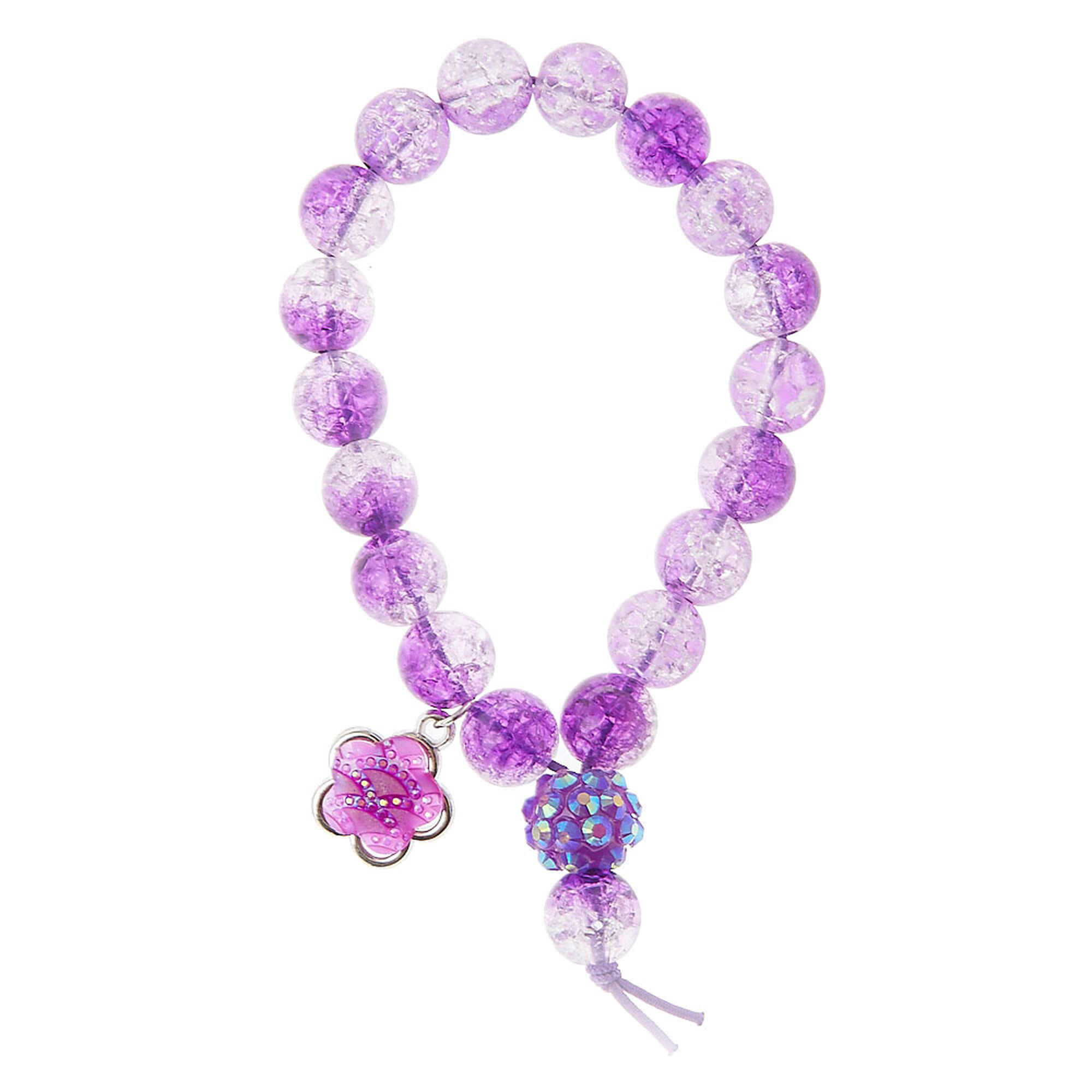 Cracked Purple Bead Stretch Bracelet with Flower Charm | Claire's US