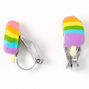 Silver Rainbow Popsicle Clip On Stud Earrings,