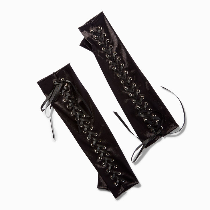 Black Ribbon-Tie Long Arm Warmers