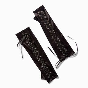 Black Ribbon-Tie Long Arm Warmers,