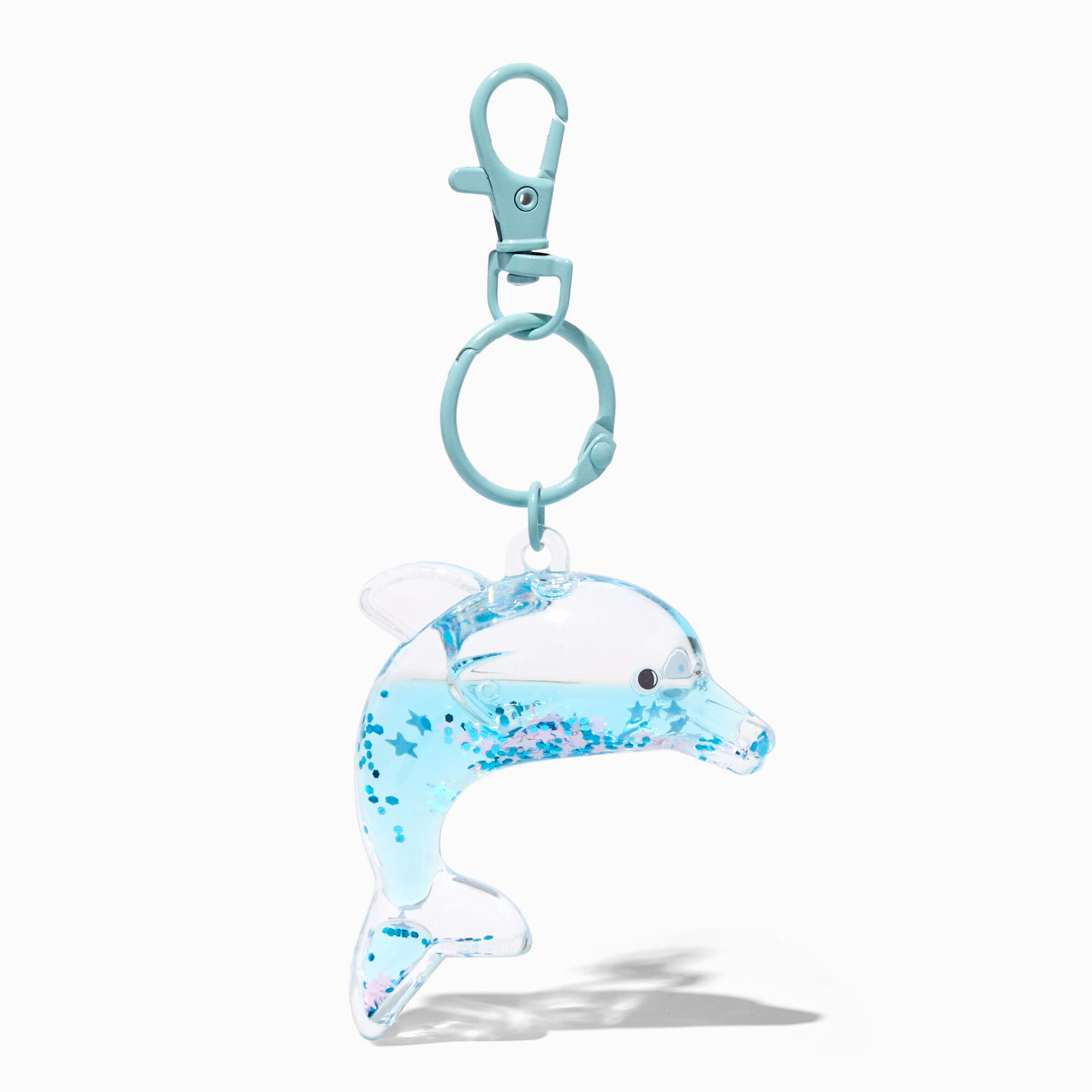 View Claires Dolphin WaterFilled Glitter Keyring Blue information