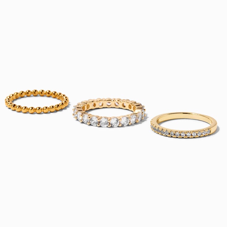 C LUXE by Claire&#39;s 18k Yellow Gold Plated Cubic Zirconia Beaded Ring Stack Set,