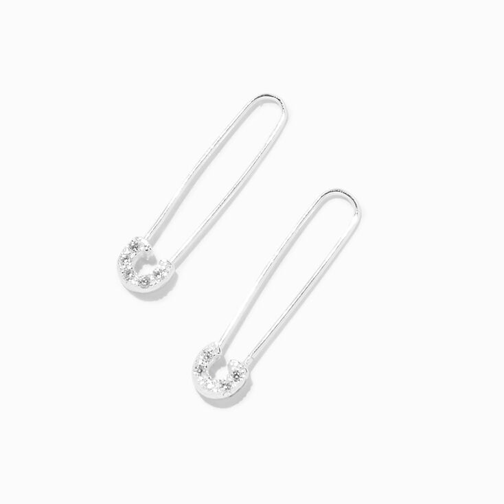 Sterling Silver Safety Pin Hoop Earrings,