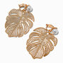 Gold-tone Monstera Leaf &amp; Pearl Clip On Drop Earrings,