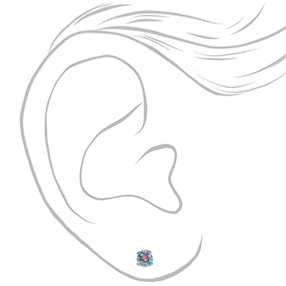 Silver Cubic Zirconia Round Stud Earrings - 5MM,