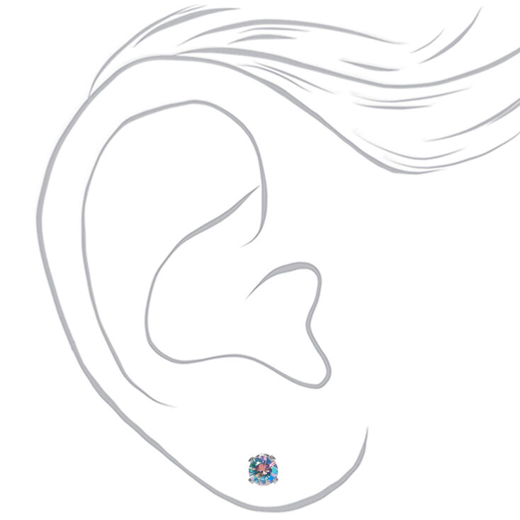 Silver Cubic Zirconia Round Stud Earrings - 5MM,