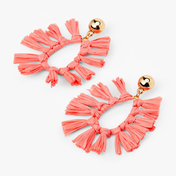 Gold 2&quot; Pink Tassel Drop Earrings,