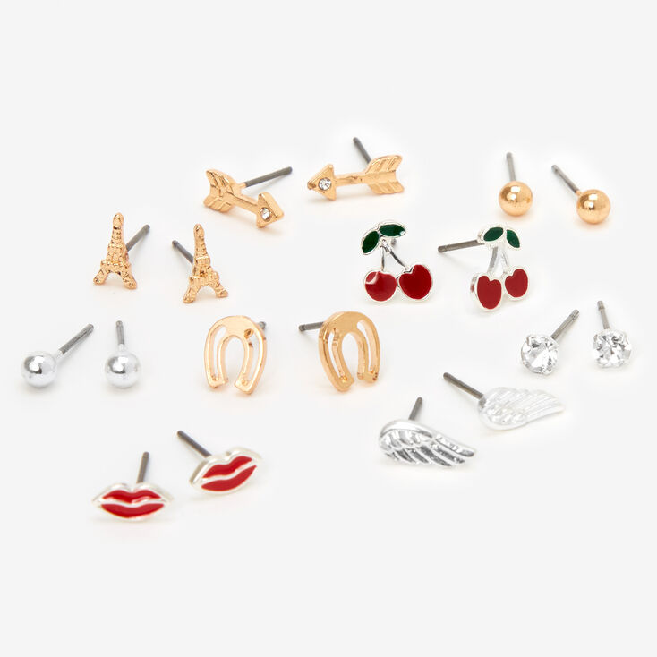 Mixed Metal Eiffel Tower Stud Earrings - 9 Pack,
