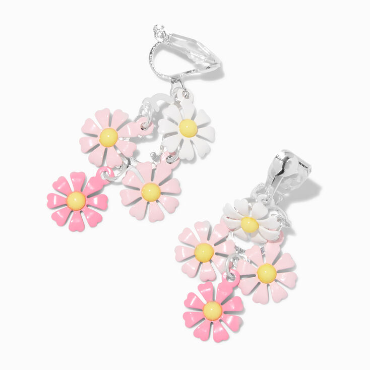 Pink 1.5&quot; Daisy Clip-On Drop Earrings,