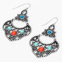Silver 2&quot; Blue &amp; Red Burnished Stone Drop Earrings,