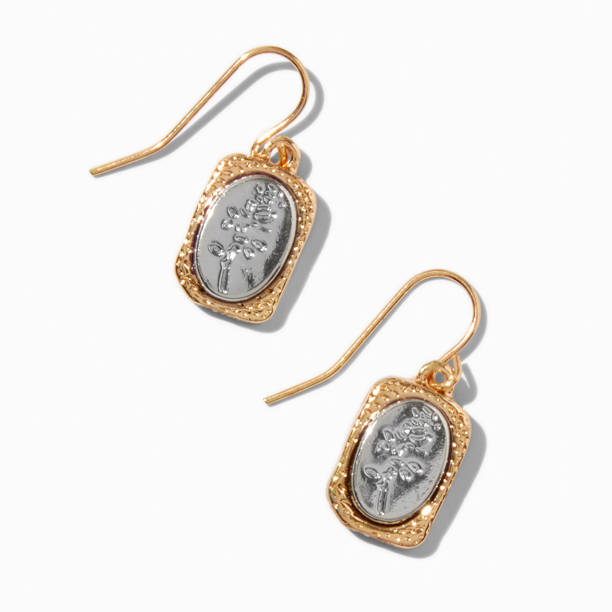 Mixed Metal Rose Medallion Drop Earrings,