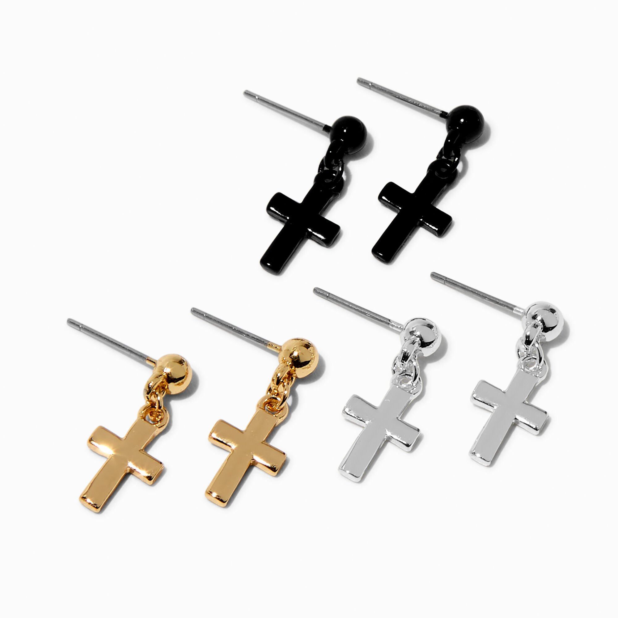 View Claires Mixed Metal 05 Cross Drop Earrings 3 Pack Gold information