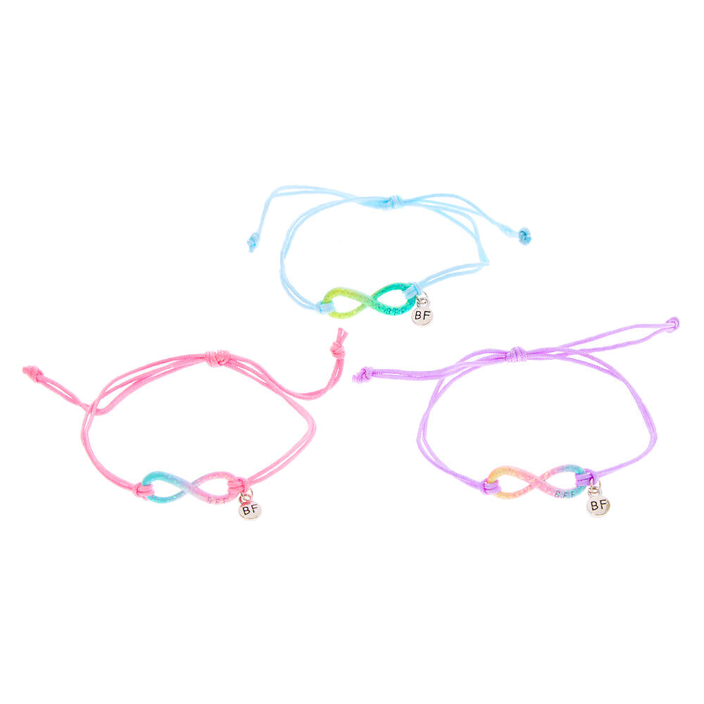Glitter Pastel Infinity Adjustable Friendship Bracelets- 3 Pack,