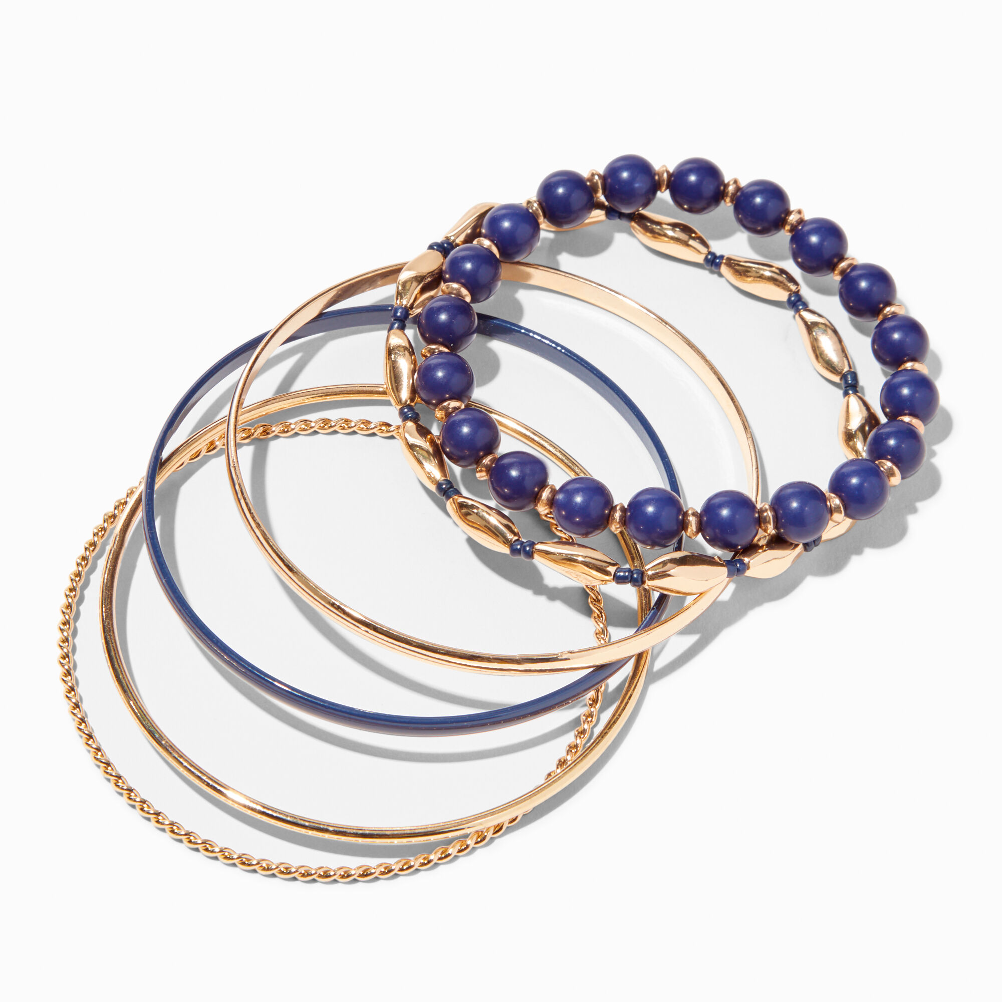 Navy Blue & Gold Bangle Bracelets - 6 Pack,