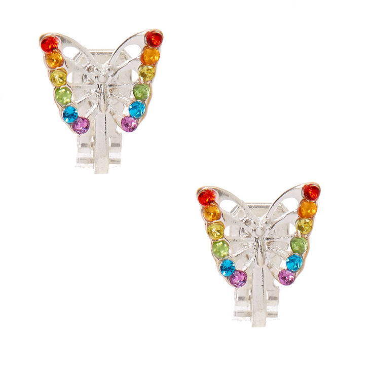 Rainbow Butterfly Clip On Earrings,