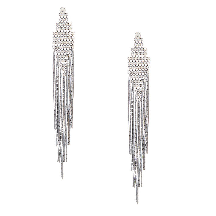 Hematite 4&quot; Fringe Drop Earrings,