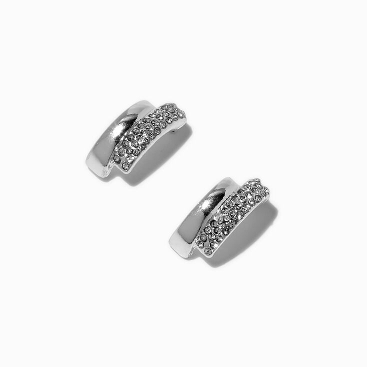 Silver-tone Crystal Double Decker Stud Earrings,