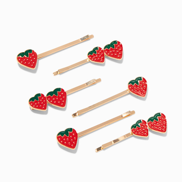 Enameled Strawberries Hair Pins - 6 Pack,