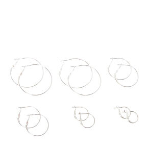 Silver Graduated Hoop Earrings - 6 Pack,