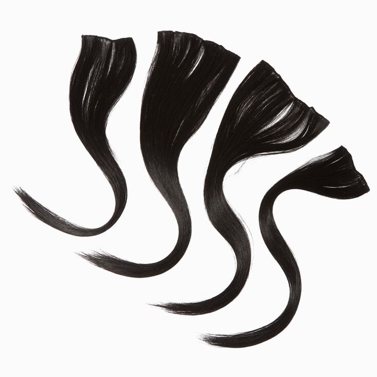 Extensions de cheveux synth&eacute;tiques &agrave; clip noirs - Lot de 4,