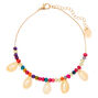 Gold-tone Rainbow Bead Cowrie Shell Anklet,