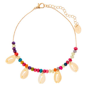 Gold Rainbow Bead Cowrie Shell Anklet,