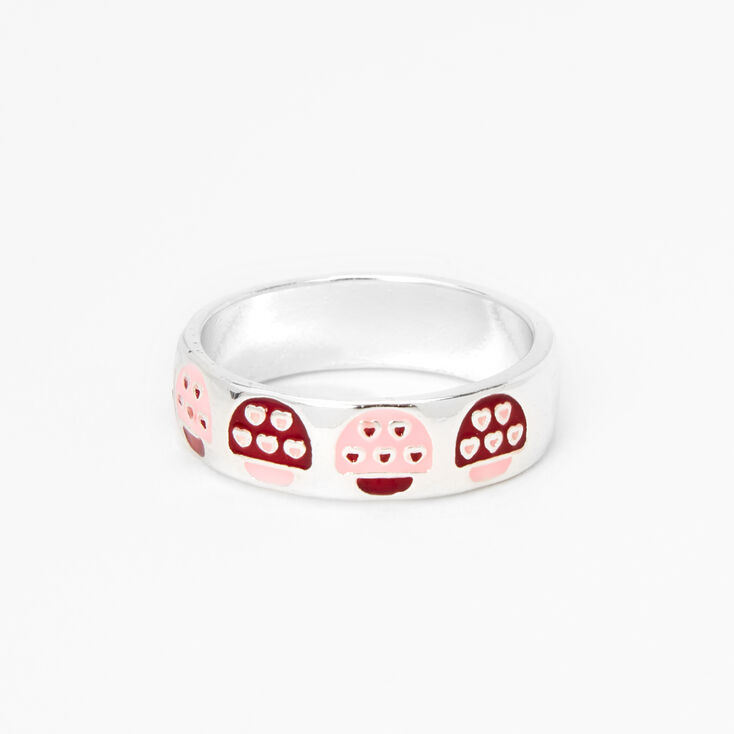 Silver Enamel Heart Mushroom Ring,