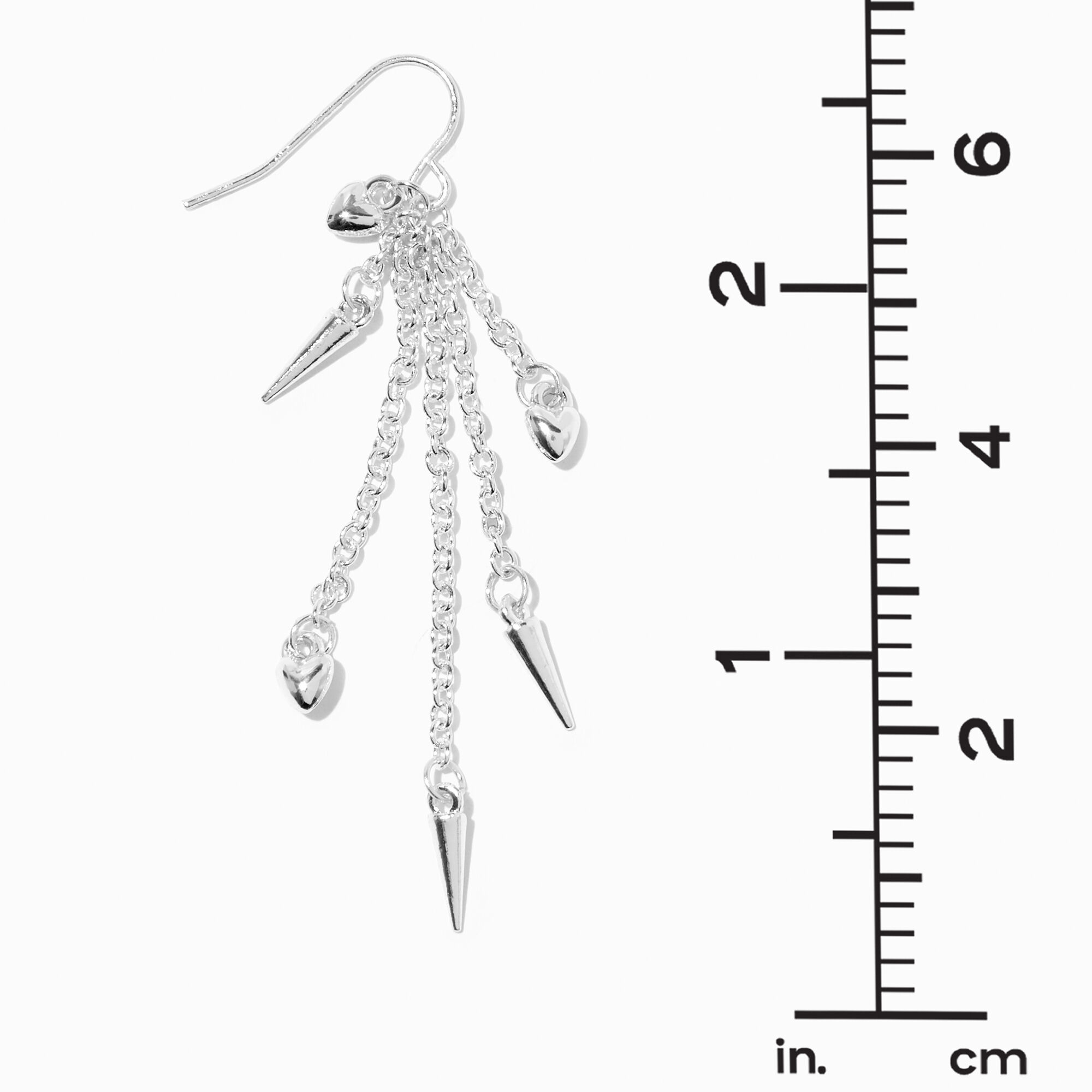 Silver-tone Spike & Heart Fringe 2" Drop Earrings,