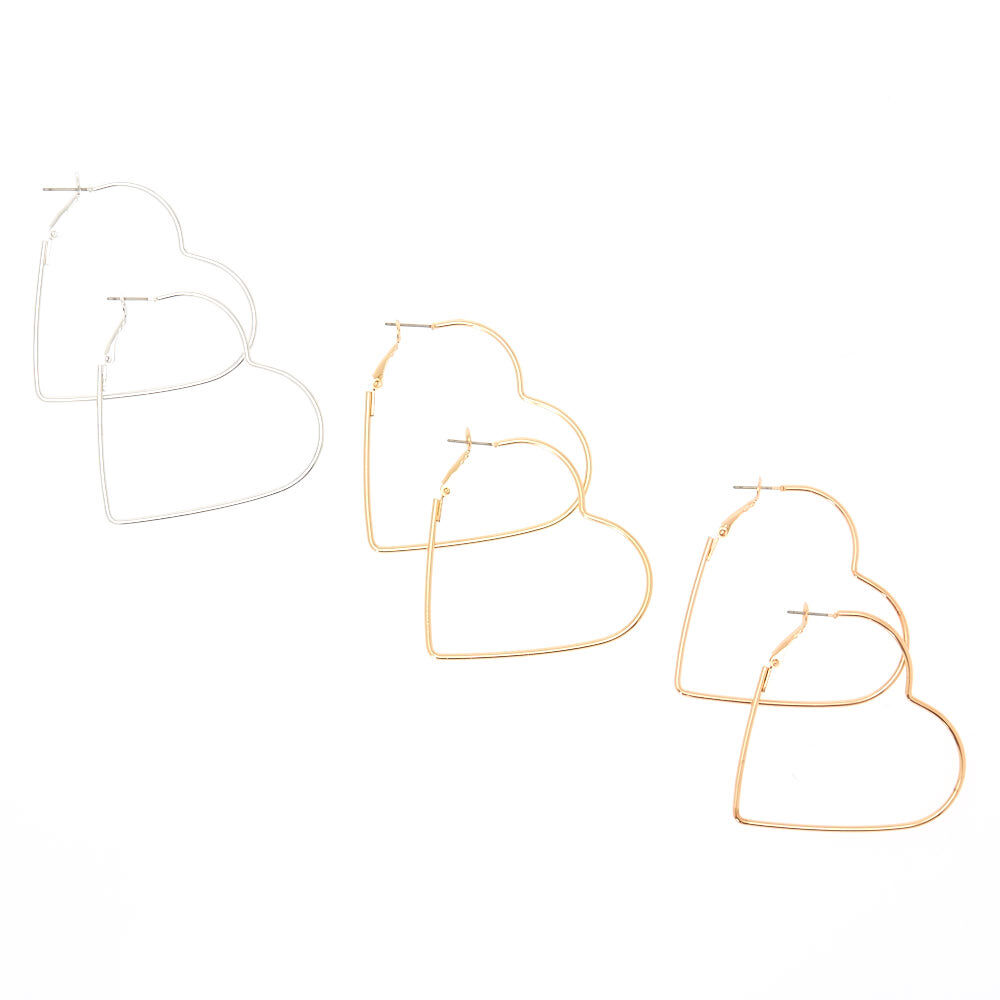 Lot de 3 créoles motif cœur de 5 mm,