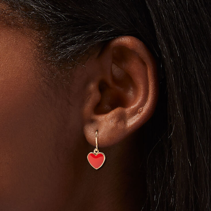 Red Enamel Heart 0.5&quot; Drop Earrings,