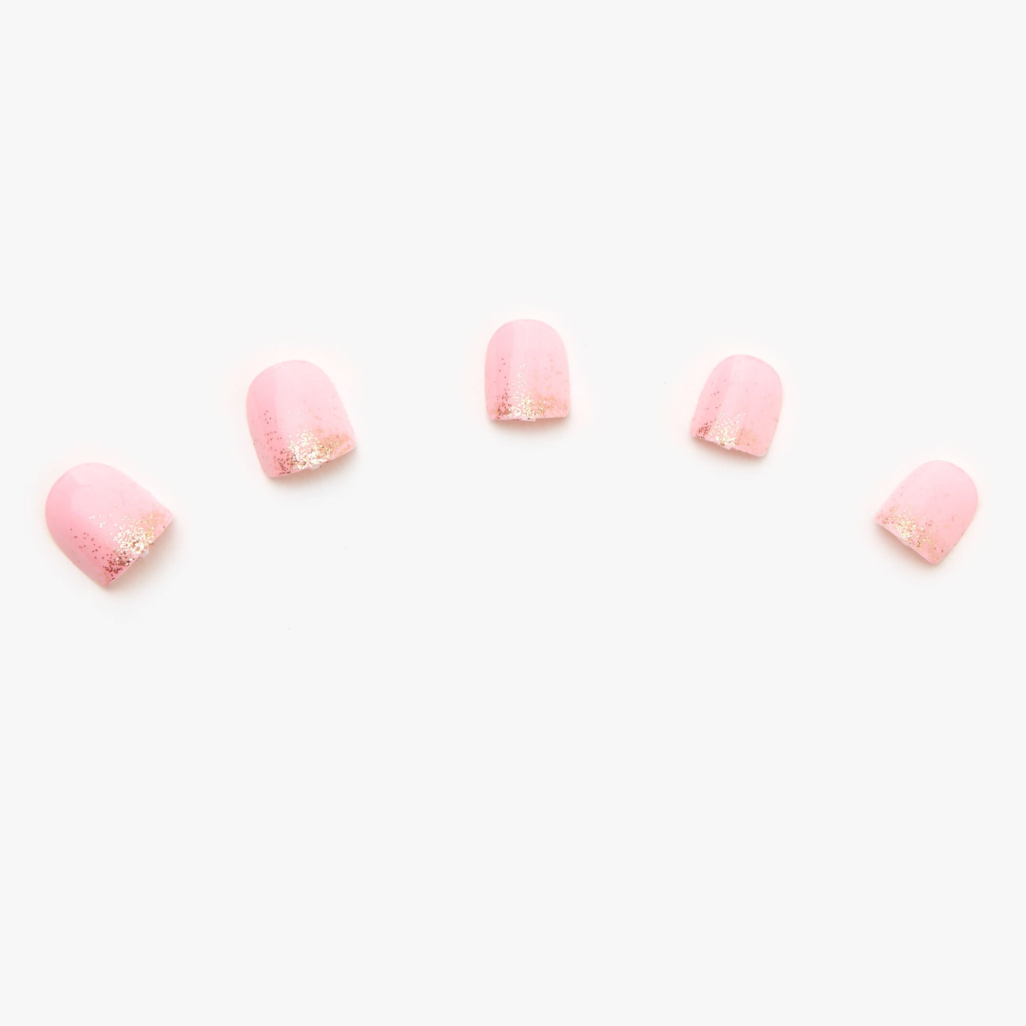 Claire's Club Gold Glitter Square Press On Faux Nail Set - Pink, 10 Pack,