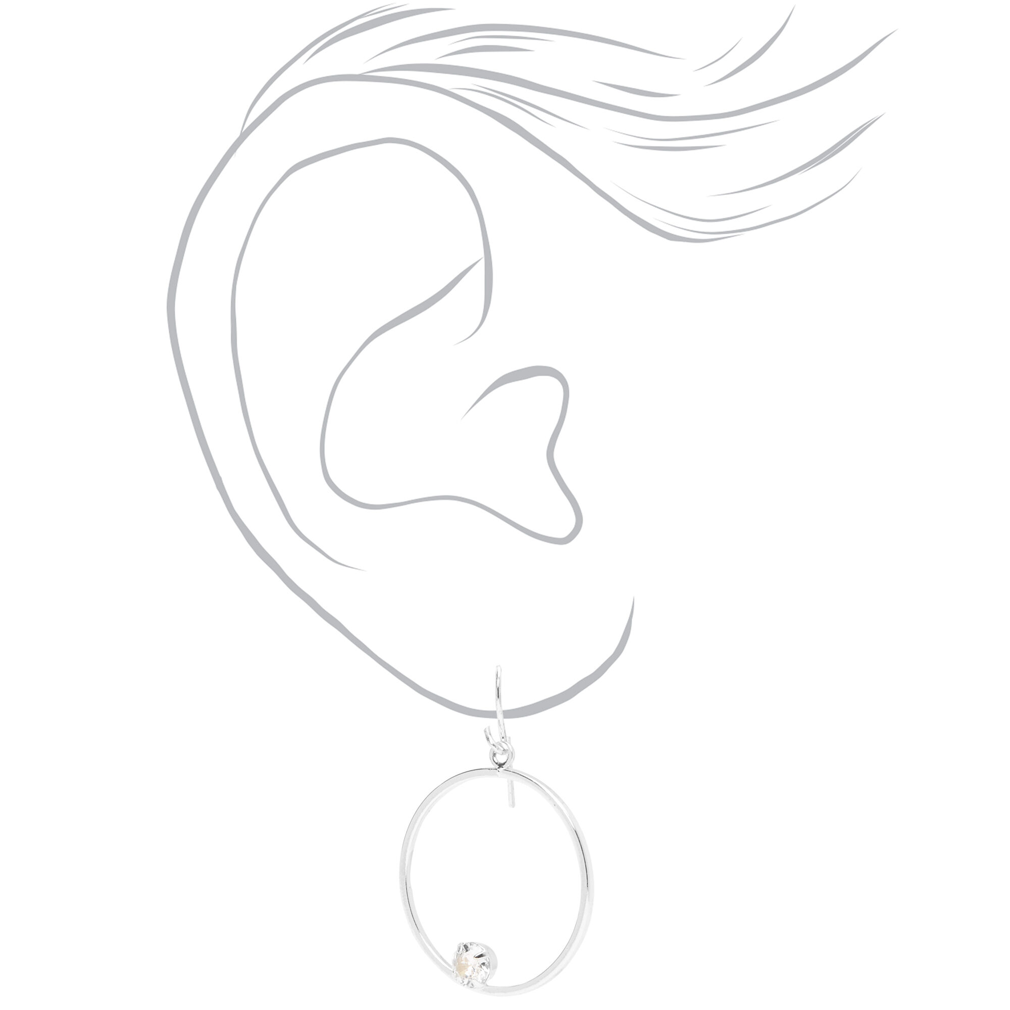 Silver 25MM Cubic Zirconia Stone Hoop Earrings,