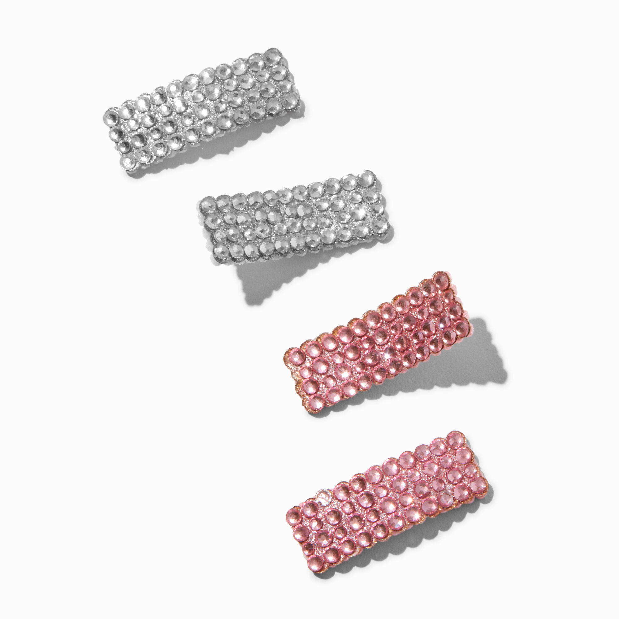 View Claires Club Silver Stone Snap Hair Clips 4 Pack Pink information